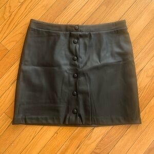 LOFT Black Button-Up Faux Leather Skirt